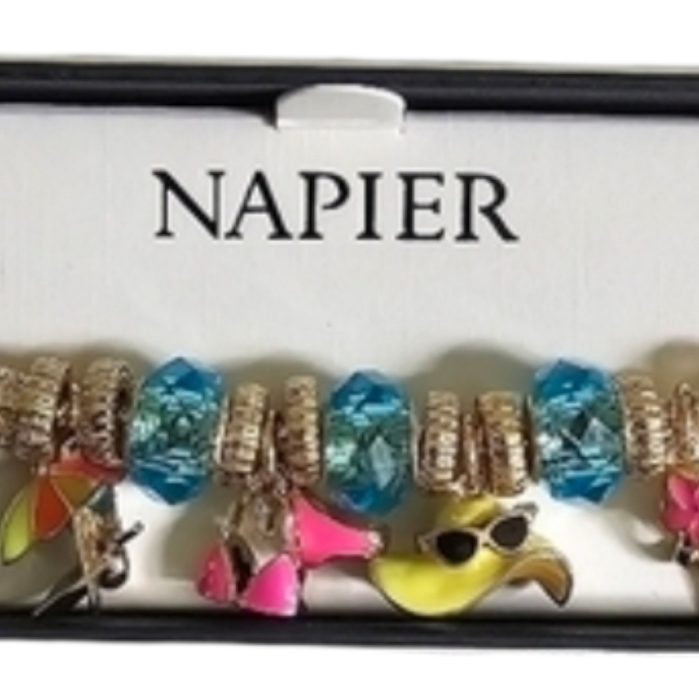 Napier Gold Pink Blue Yellow Summer Charm 7" Bracelet Jewel Flip Flop Hat Bikini